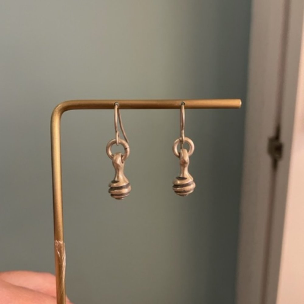 Solid Silver "honey dipper" shaped drop earrings